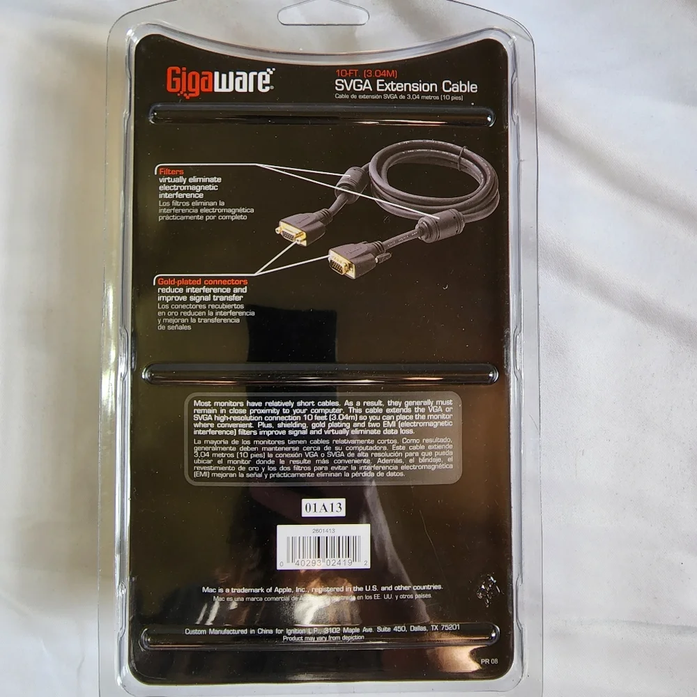 Gigaware SVGA extension cable 10 feet new in package nwt